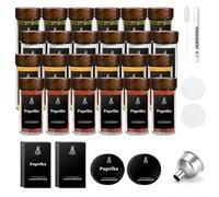 SAEIV Spice Container with Natural Acacia Wood Cover, with Label Spice Jars Glass, Spice Shaker Glass Set 24 x 120 ml, Simple Spice Jars, Round, Spice Organiser for Kitchens in Retro Style
