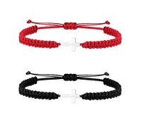 SAELACY Cross Bracelet for Women Men Adjustable Handmade Wax Rope Bracelets for Protection Jesus Christian Cross Matching Bracelets Minimalist Jewelry, M, Nylon, no gemstone
