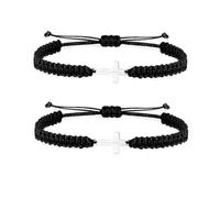 SAELACY Cross Bracelet for Women Men Adjustable Handmade Wax Rope Bracelets for Protection Jesus Christian Cross Matching Bracelets Minimalist Jewelry, M, Nylon, no gemstone
