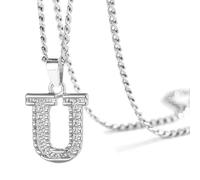 SAELACY Gothic Initial Necklace for Men Women Gold Silver Tone 26 Letters Pendant Necklace, 3.5mm Stainless Steel Cuban Chain Necklaces, Middle, Stainless Steel, No Gemstone