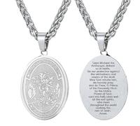 SAELACY Saint Michael Archangel Pendant Necklace for Women Men with 3mm Wheat Chain 20"+2", chain length: 20"+2", Stainless Steel, No Gemstone