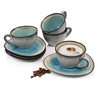 Sänger Capri Coffee Cups Set with Saucers, 8-Piece Stoneware Cups Set, Modern Vintage Design, 230 ml