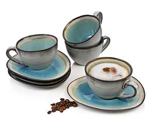 Sänger Capri Coffee Cups Set with Saucers, 8-Piece Stoneware Cups Set, Modern Vintage Design, 230 ml