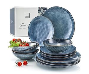 Sänger Dinner Service Darwin 12 Pieces - Combination Service for 4 Persons - Vintage Design, Plate Set, Coloured, dinnerware Set Design, Made of Stoneware