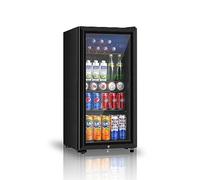Saeoola - Beverage Refrigerator, 91L Mini Fridge with Double Glass Doors, Drinks Chiller, Beer or Wine Cooler for Home, Office or Bar with Adjustable Removable Shelves