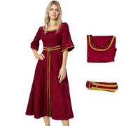 Saephaw Mother Gothel Costume Women Red Velvet Renaissance Dress Evil Witch Halloween Cosplay Outfits with Earrings Belt 2XL