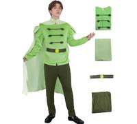 Saephaw Prince Costume for Men Frog Naveen Costume Adult Top Pants Cape Belt Set for Halloween Fancy Dress Cosplay Outfits, Green, Small