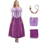 Saephaw Rapunzel Dress Princess Costume for Women Purple Lepe Cosplay Tops Skirt with Braided Wig Headbands for Halloween S