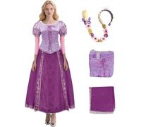 Saephaw Rapunzel Dress Princess Costume for Women Purple Lepe Cosplay Tops Skirt with Braided Wig Headbands for Halloween 3XL
