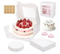 saerryor 10 Pcs Cake Boxes with 10 inch Board, 10x10x5 Inch White Cookie Boxes Pastry Box with 12 Stickers and 2 Rolls Ribbons for Wedding Favor Birthday Party