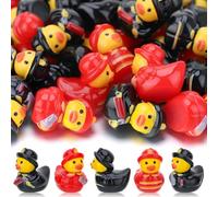 saerryor 100 Pcs Mini Ducks Mini Firefighter Duck Figurines Resin Ducks Bulk for Birthday Party Favors Pool Party Decorations Occupation Cosplay Collectibles(100 Pack Firefighter Theme)