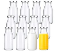 saerryor 12 Pack Glass Milk Bottles With Lids 8.5oz/250ml Glass Bottles Shot Bottle For Juice,Jam,Ginger,Oils,Liquor,Sauces