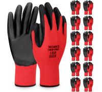 saerryor 12 Pairs Red Gardening Gloves, Nitrile Coated Safety Work Gloves for Builder Construction Garden Engineering Logistics Warehouse Assembly Utilities Public Work (M-8)