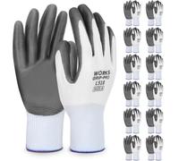 saerryor 12 Pairs Safety Work Gloves, White Nitrile Coated Gardening Construction Working Gloves for Builder Construction Garden Engineering Logistics Warehouse Assembly Utilities Public Work (M-8)