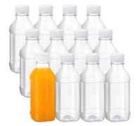 saerryor 12 Pcs 8.4oz/250ml Juice Bottles Square Shot Bottle with Lids Plastic Leak-Proof Drink Bottles Reusable for Smoothie Juice Beer Milk
