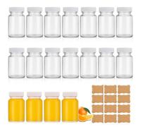 saerryor 18 Pack Glass Shot Bottles With Lids 60ml Ginger Shot Bottles | Include Labels, Small Glass Bottles, Whisky, Vodka, Juice, Ginger, Turmeric, Wellness Shots, Essential Oils