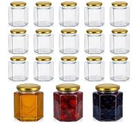 saerryor 18 Pack Jam Jars With Lids 180ml/6oz Multipurpose Hexagonal Glass Jars For Jams, Honey, Candle,Coffee, Pickling, Chutney, Fruit, Oats