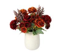 saerryor 2 Bunches Autumn Artificial Flowers, Red Orange | Artificial Roses Faux Hydrangea Daisy, Silk Flower Bouquet for Home Wedding Party Table Kitchen Vase Decor