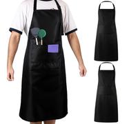 saerryor 2 Pack Black Chef Aprons Kitchen Apron, Waterproof Adjustable Catering Cooking Aprons for Women Men with 2 Pockets for Home Kitchen, Restaurant, Coffee House, Baking Gardening BBQ