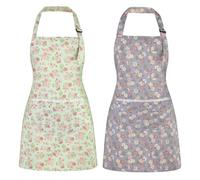 saerryor 2 Pack Flower Aprons for Women,Adjustable Kitchen Apron for Cooking,Vintage Floral Aprons with Big Pockets,Chef Apron for Kitchen Restaurant Bakers Gardening Home Hairdressing