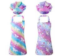 saerryor 2 Pack Kids Chef Apron and Hat,Children's Chef Aprons Costume Unicorn