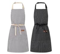 saerryor 2 Pack Kitchen Aprons for Women Men, Adjustable Stripel Aprons with Large Pocket Flower Clothapron, Unisex Kitchen Cooking Apron Chef Bakers Apron for Cooking Baking Gardening BBQ(color 1)