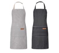 saerryor 2 Pack Unisex Adjustable Bib Apron with Pockets, Cooking Kitchen Aprons for Men Women,Chef Aprons for Home Kitchen Butchers BBQ Restaurant(Black and Gray)