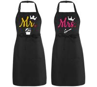saerryor 2 PCS Mr & Mrs Couple Aprons Set, Adjustable Cooking Apron with Large Pockets, BBQ Apron for Women and Men, Funny Couple Newlyweds Gift for Wedding Anniversary Engagement Valentine’s Day