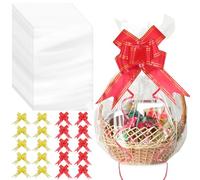saerryor 20 Pack Cellophane Bags Clear Cellophane Wrap for Hampers Large Cellophan Bags with 20 Pull Bows for Hampers Gift Basket Making Easter Gift Presents Packaging