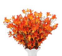 saerryor 24 Pcs Artificial Forsythia Flowers,Orange Yellow Faux Fake Floral Picks with Pumpkins and Berries, for Home Decor, Wedding, Party, Indoor Outdoor