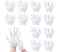 Saerryor 24 Pcs White Cotton Gloves - 12 Pairs Moisturising Protective Gloves for Dry Hands, Cosmetic Use, Eczema Care, Soft Coin & Jewelry Inspection