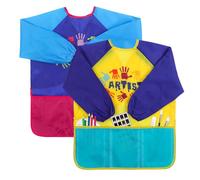 saerryor 2PCS Kids Painting Apron Toddler Apron Art Smock for Kids Long-Sleeve Waterproof Painting Aprons, Painting Cooking Eating Arts & Crafts Artist Apron for Children Ages 3-8