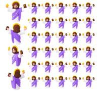saerryor 30 Pcs Mini Jesus Figures,Little Jesus Statue,Jesus Loves You Cute Tiny Doll,Mini Rubber Toys for Sunday School Baptism Activities Religious Party Favors(Purple)