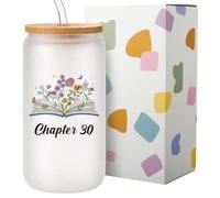 saerryor 30th Birthday Gifts for Women, Frosted 16 oz Glass Iced Coffee Cup with Lids and Straw, Chapter 30 Year Old Birthday Gifts for Auntie Sister Besties Daughter Wife