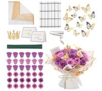 saerryor 36 Pcs Glitter Roses Bouquet,Valentine's Day Artificial Rose Flowers Bouquet,DIY Fake Glitter Bouquets with Crown,Butterflies for Gifts Wedding Anniversary Engagement Birthday,Mother's Day
