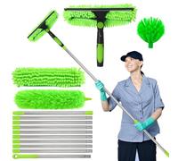 saerryor 4.25 M Window Squeegee Cleaning Kit,3-in-1 Telescopic Window Cleaner with 10 Extension Pole,Silicone Squeegee&3 Cloths,Window Cleaning Equipment for Home Car