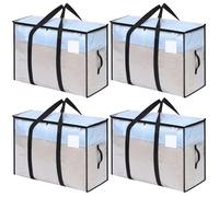 saerryor 4 Pack Clear Clothes Storage Bag,95L Transparent Waterproof Moving Bags with Zips,Reinforced Handle for Moving,Clothes Storage,Packing