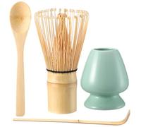 saerryor 4 Pack Matcha Kit, Natural Matcha Whisk, Green Matcha Set Matcha Whisk (Chasen), Ceramic Whisk Holder, Scoop (Chashaku), Tea Spoon