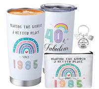 saerryor 40th Birthday Gifts for Women 1985 Personalised Mug Insulated Tumbler Makeup Bag Keyring Mum Gifts from Daughter Son Thank You Presents for Wife Auntie Friends Sisters Teachers Colleagues