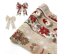 saerryor 5 Rolls Christmas Ribbon,Multicolor Wired Edge Plaid Rolls,Xmas Theme Polyester Satin Ribbon for DIY Crafts,Floral Bows, Wedding,Christmas Tree Decoration