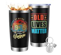 saerryor 50th Birthday Gifts for Men Women,Black 20oz Insulated Tumbler with Keyring, 50th Birthday Gifts for Him,50 Year Old Present for Dad Husband Mum Wife Teachers Friends