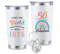 saerryor 50th Birthday Gifts for Women Men,White 20oz Insulated Tumbler with Keyring, 50th Birthday Gifts for Him,50 Year Old Present for Mum Wife Dad Husband Teachers Friends