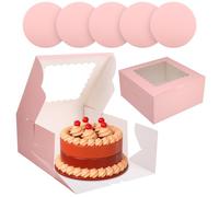 saerryor 6 Pack 10 inch Cake Boxes,Bakery Cake Boxes With Window,Pink Cake Box,10x10x5 inch Large Square Cake Box with 6pcs Boards for Cake Pastry Desserts Wedding Birthday Party