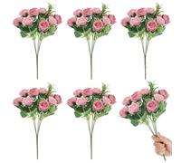 saerryor 6 Stems 10 Heads Artificial Roses Peonies Pink Artificial Flowers, Fake Peonies Silk Flower Bouquet for Home Wedding Party Decoration Arrangement