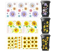 saerryor 7 Sheets Wheelie Bin Stickers Flowers, Self Adhesive Sunflower Colorful Flower and Butterfly Sticker Waterproof Vinyl House Decorative Stickers Bin Labels for Cars Wall, Door, Fridge