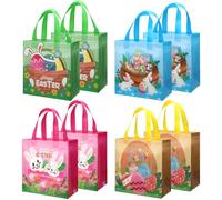 saerryor 8 Pcs Happy Easter Tote Bags Bunny Egg Hunt Non-Woven Bags With Handles Waterproof Gift Bag For Easter Gift Sweets Presents