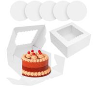 saerryor 8 Pcs White Cake Boxes with Window & 8 Pcs 10 Inch Round Cake Boards, Cardboard Square Baking Boxes Cakes Containers for Bakery Cookies Dessert Wedding Birthday Party, 10x10x5 Inch