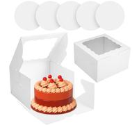 saerryor 8 Pcs White Cake Boxes with Window & 8 Pcs 8 Inch Round Cake Boards, Cardboard Square Baking Boxes Cakes Containers for Bakery Cookies Dessert Wedding Birthday Party, 8x8x5 Inch