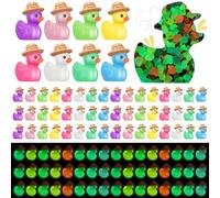 saerryor 96 Pack Luminous Mini Resin Ducks,Miniature Ducks Figures Wearing Sun hat,Glow in The Dark Mini Ducks,Tiny Ducks,DIY Crafts Cake Decor for Micro Landscape Dollhouse Garden(8 Colors)