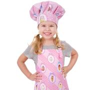 saerryor Apron and Chef Hat for Kids Adjustable Children's Apron with 2 Pockets for Kitchen Cooking Baking Painting Gardening,Cute Cartoon Gift for Boys Girls,L